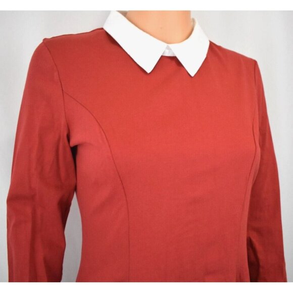 Torary Red Peter Pan Collar Skater Dress Women's M Academia Fit & Flare Holiday - Picture 3 of 10